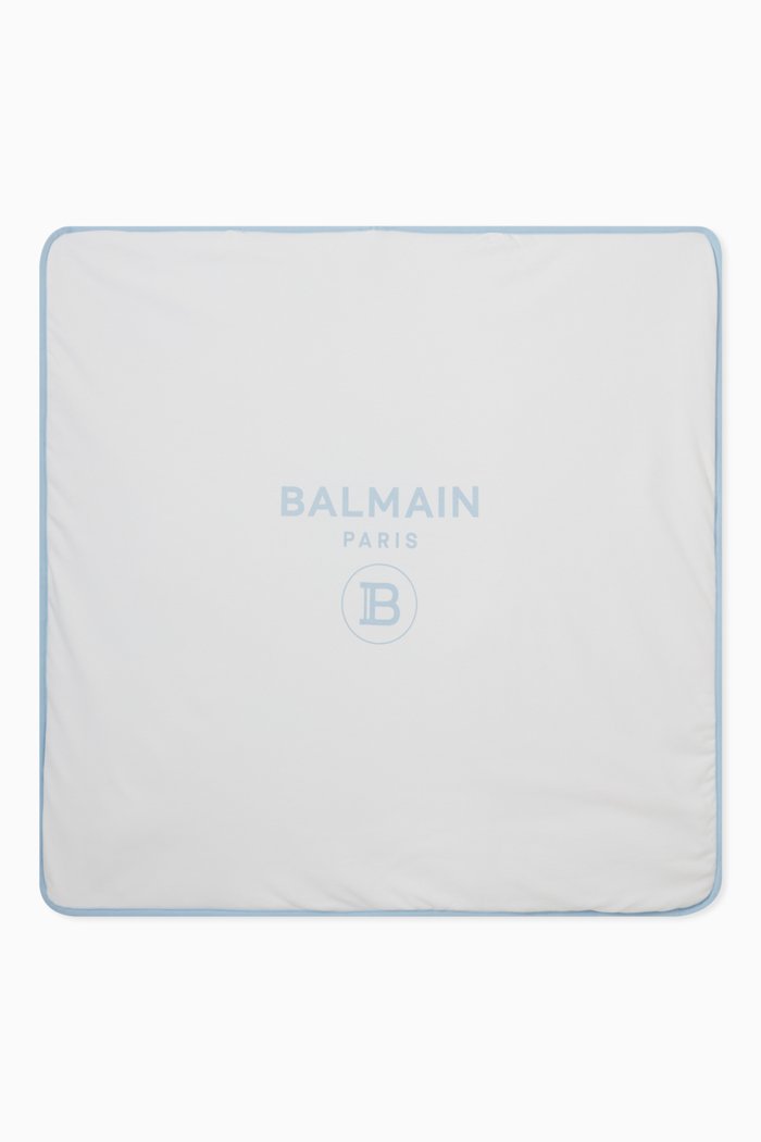 

Contrast Edge & Logo Print Blanket in Cotton, White