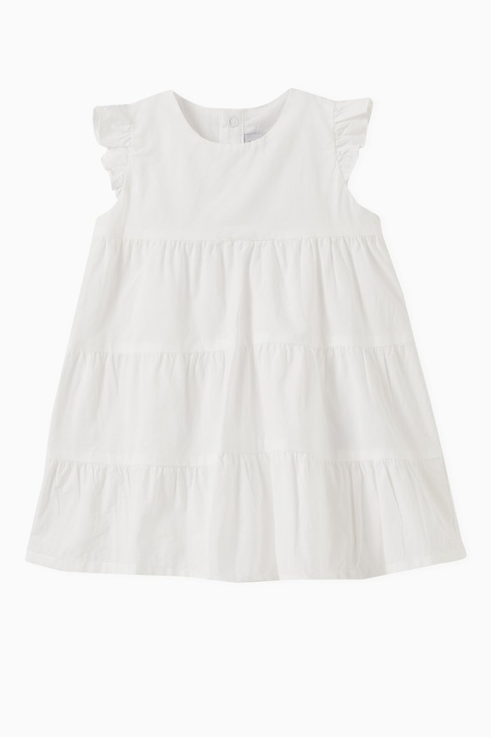 

Ruffled Tiered Dress in Cotton, White