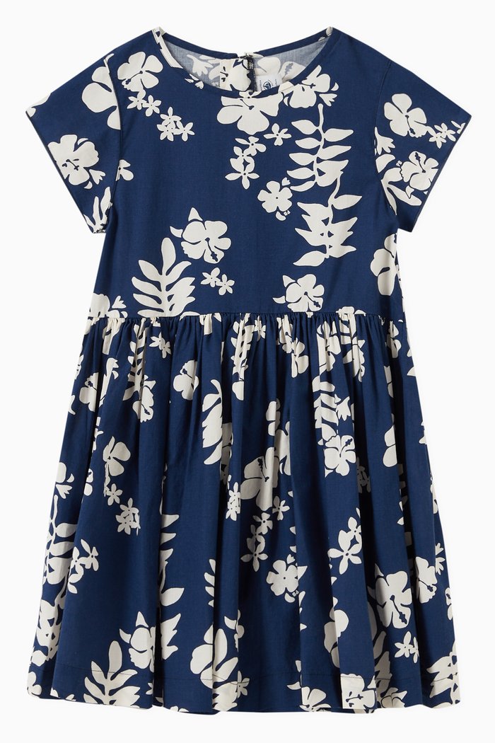 

Floral Print Dress in Poplin, Blue
