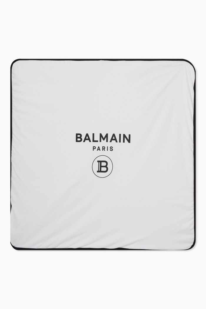 

Contrast Edge & Logo Print Blanket in Cotton, White