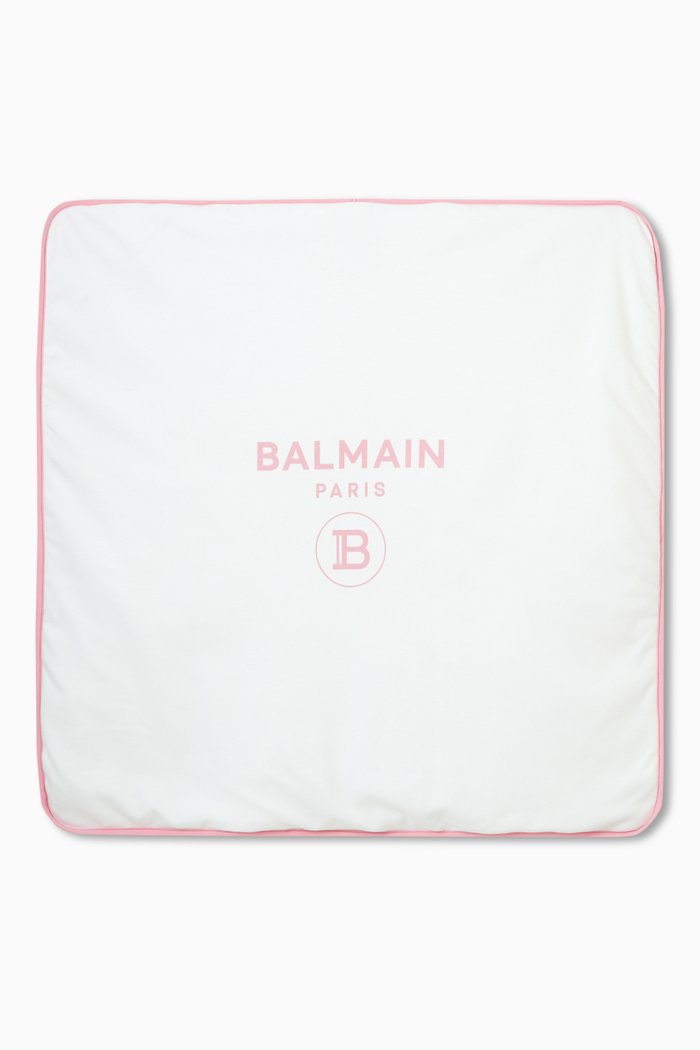 Logo Print Blanket in Cotton, White