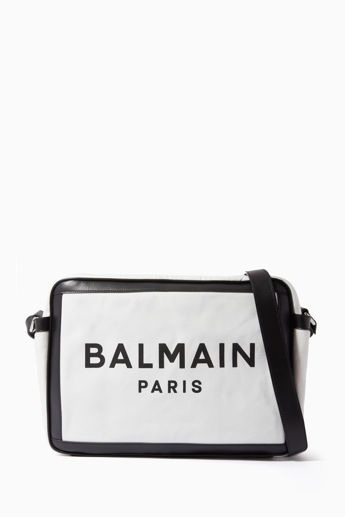 Logo Diaper Bag in Cotton Canvas, White