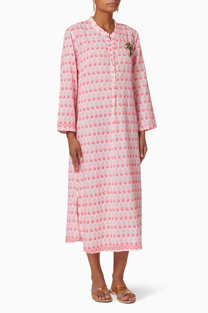 

Rio Midi Dress in Embroidered Cotton, Pink