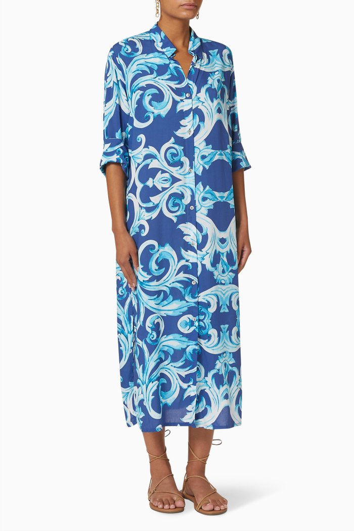 

Ibiza Midi Dress in Viscose, Blue
