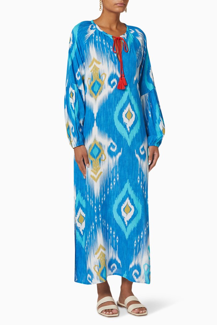 

Mexico Midi Dress in Cotton Voile & Viscose, Blue