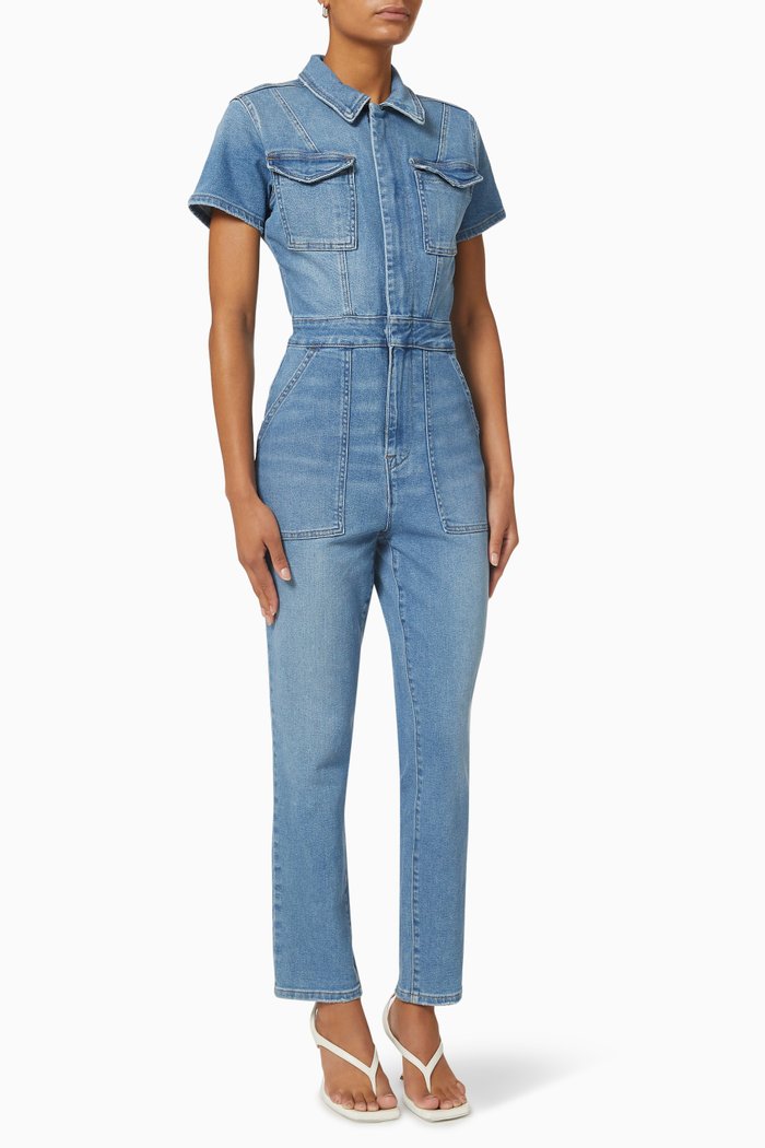 

Fit for Success Jumpsuit in Cotton Blend Denim, Blue