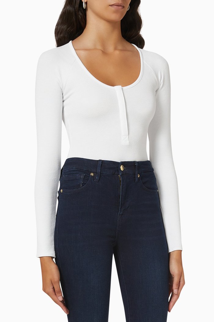 

Feel Good Long Sleeve Bodysuit in Cotton Jersey, White