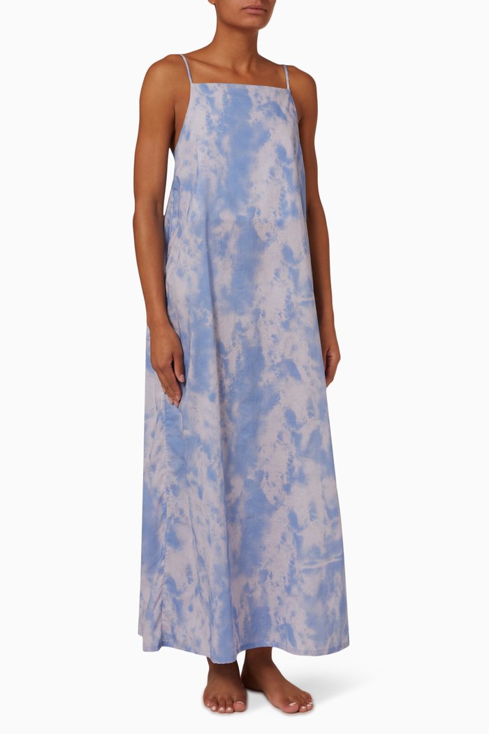 

Square Summer Dusk Print Nightie in Organic Cotton, Blue