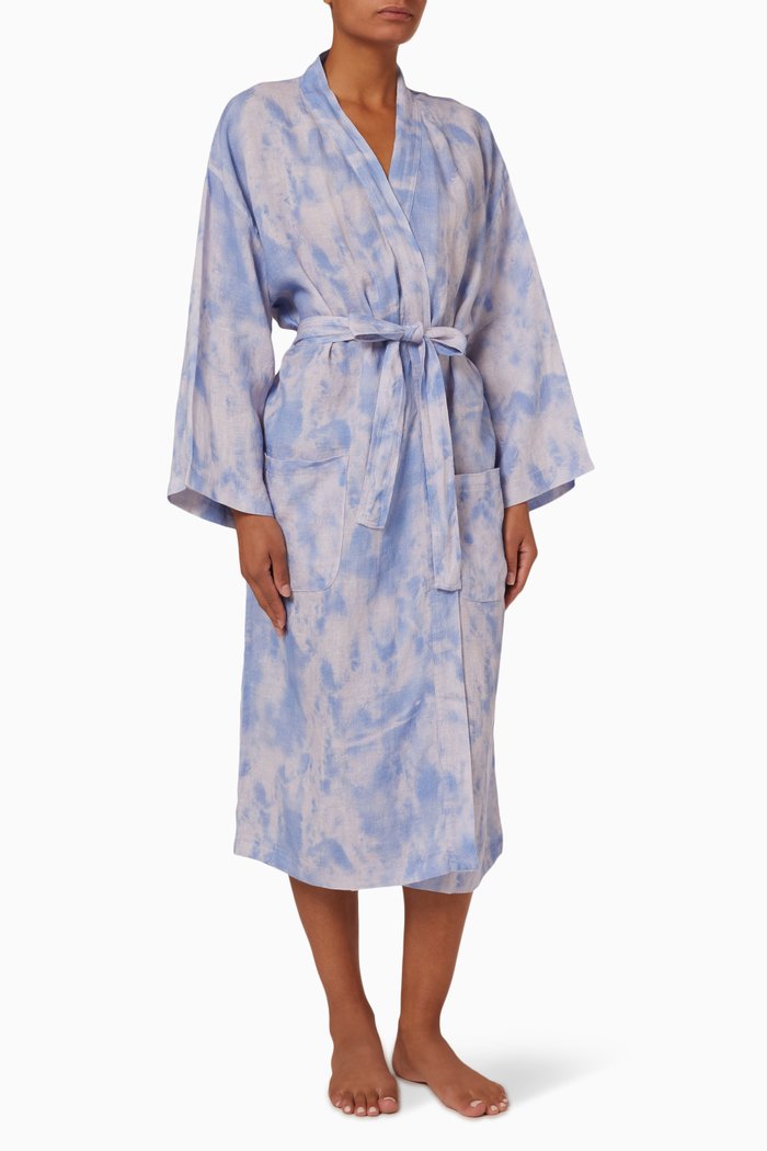 

Summer Dusk Print Robe in Linen, Blue