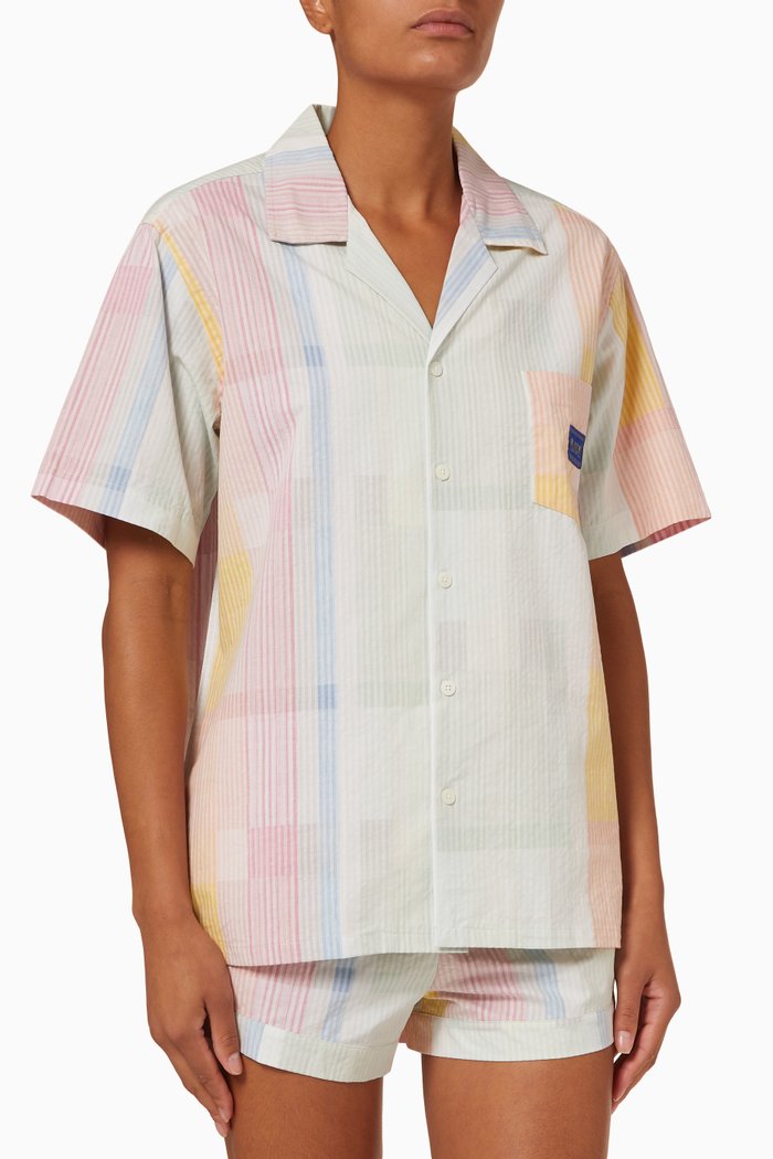 

Cuban Pessoa Seersucker Print Pyjama Set in Cotton, Multicolour