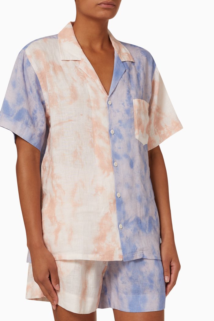 

Cuban Summer Dusk Print Pyjama Set in Linen, Multicolour