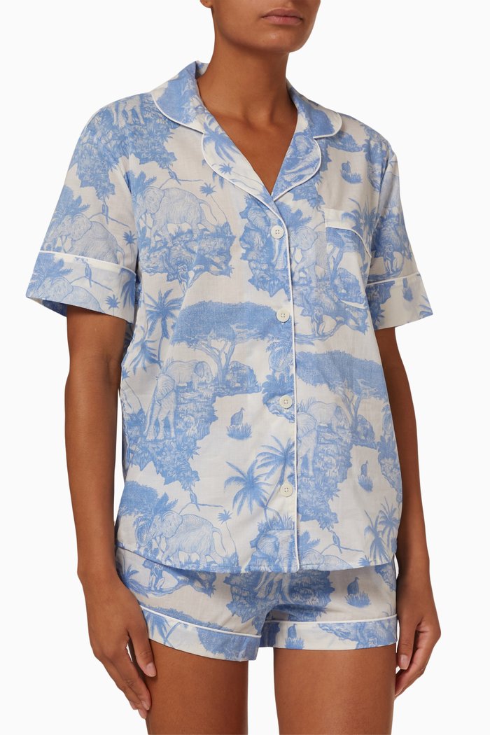 

Short Loxodonta Print Pyjama Set in Organic Cotton, Blue