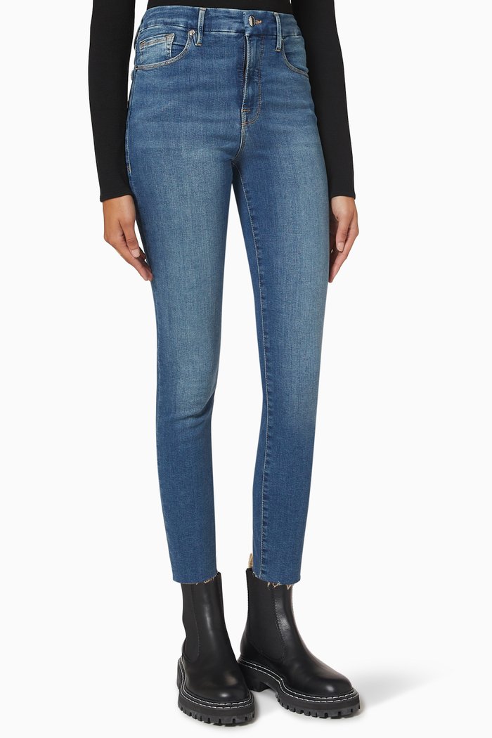 

Good Waist Crop Raw Edge Jeans, Blue