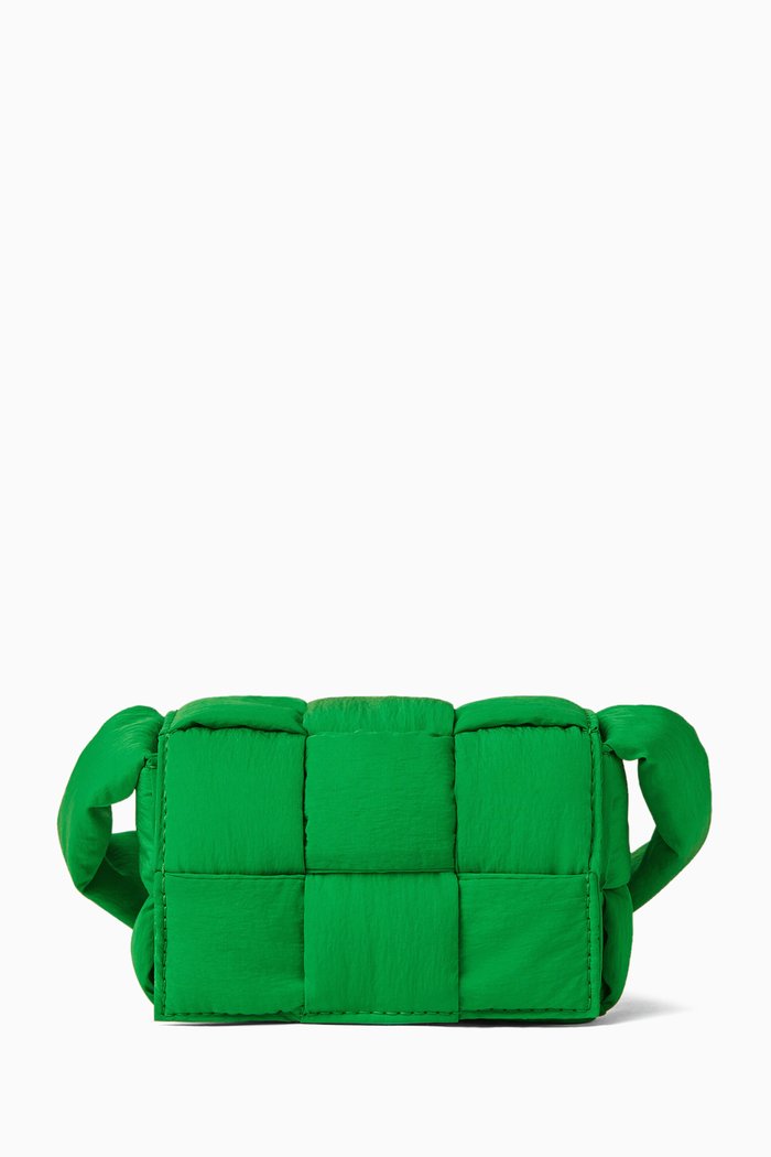 

Casette Crossbody Bag in Intreccio Padded Nylon, Green