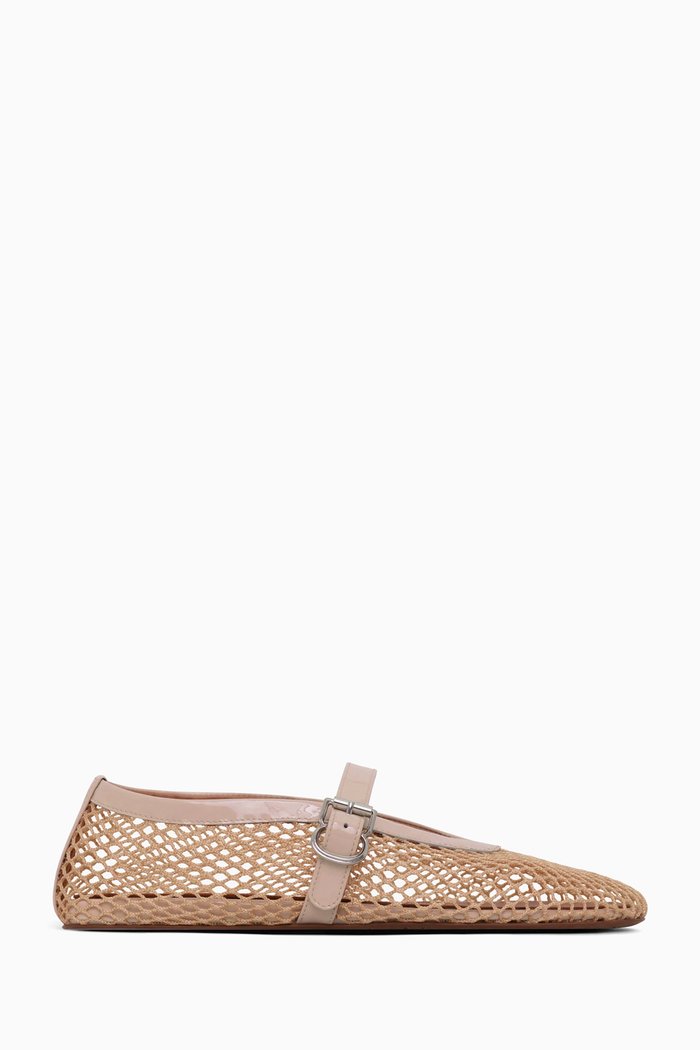 

Fishnet Ballet Flats in Mesh & Patent Leather, Neutral