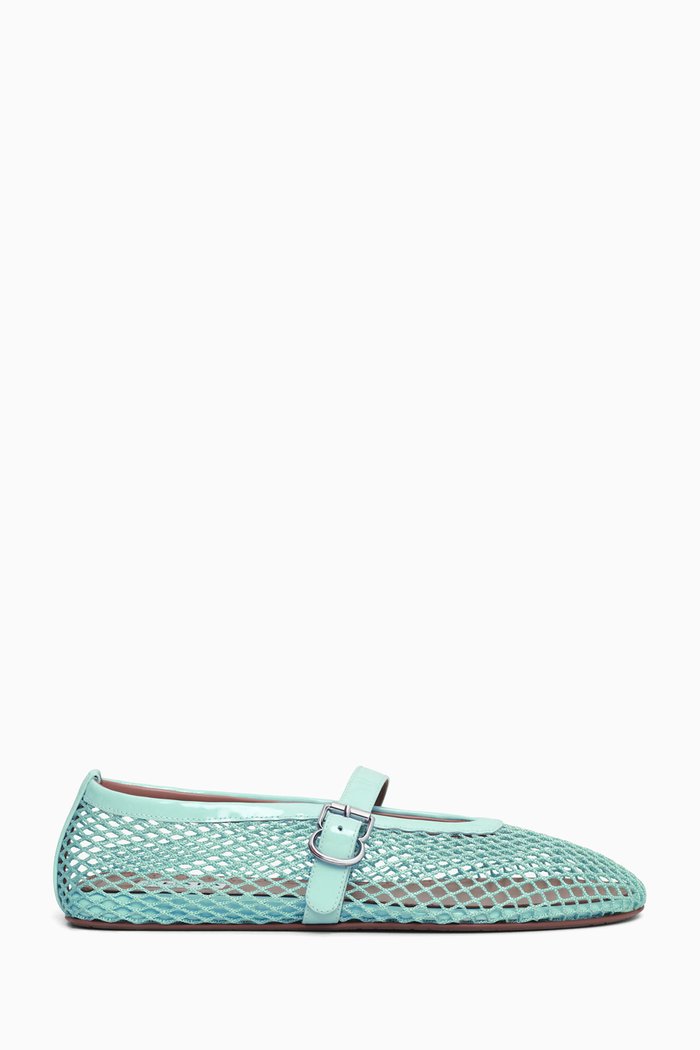 

Fishnet Ballet Flats in Mesh & Patent Leather, Blue