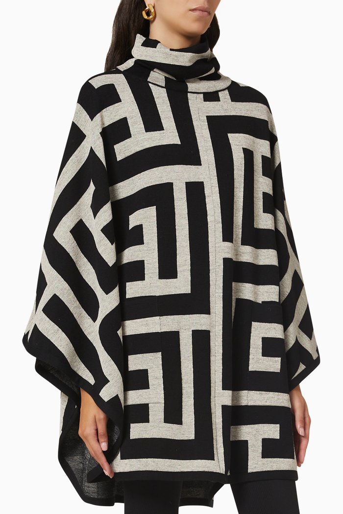 

Monogram Knit Poncho, Black