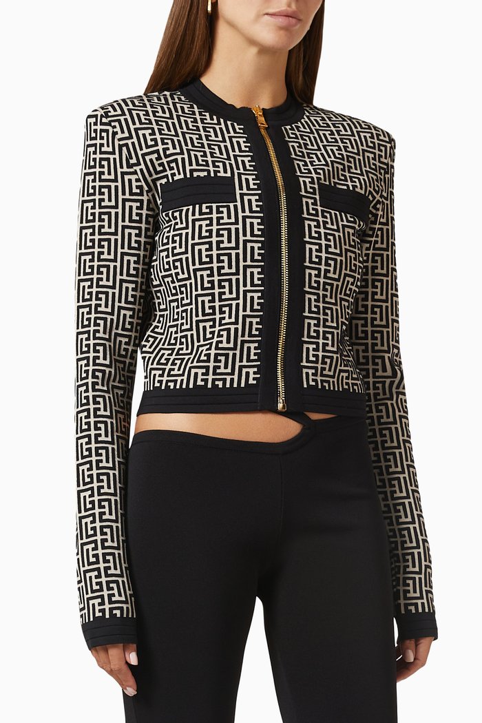 

Monogram Cardigan in Wool Knit, Black
