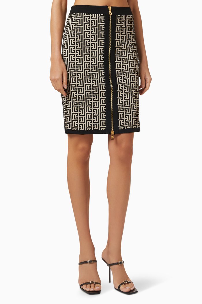 

Monogram Midi Skirt in Wool, Black