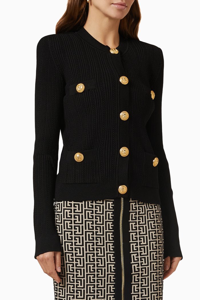

Buttoned Crop Cardigan in Viscose, Black