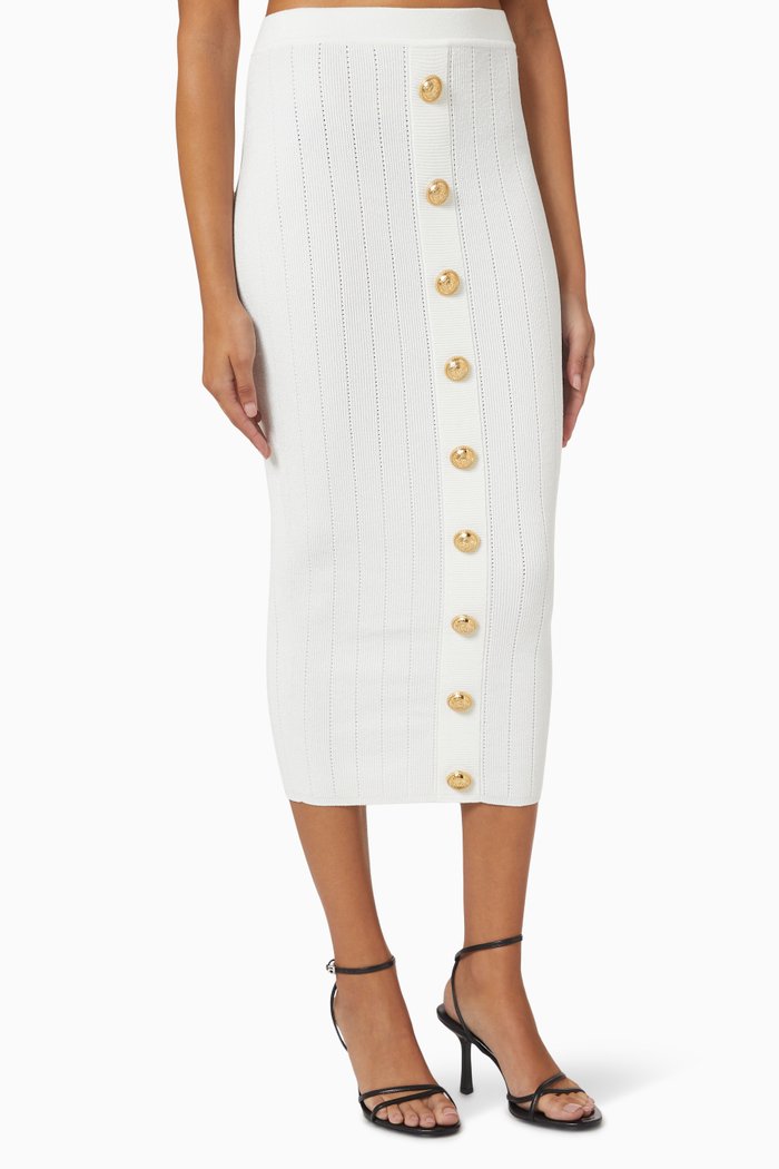 

Buttoned Midi Skirt, White