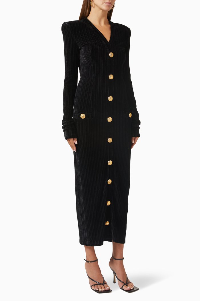 

Buttoned Dress in Velvet, Black