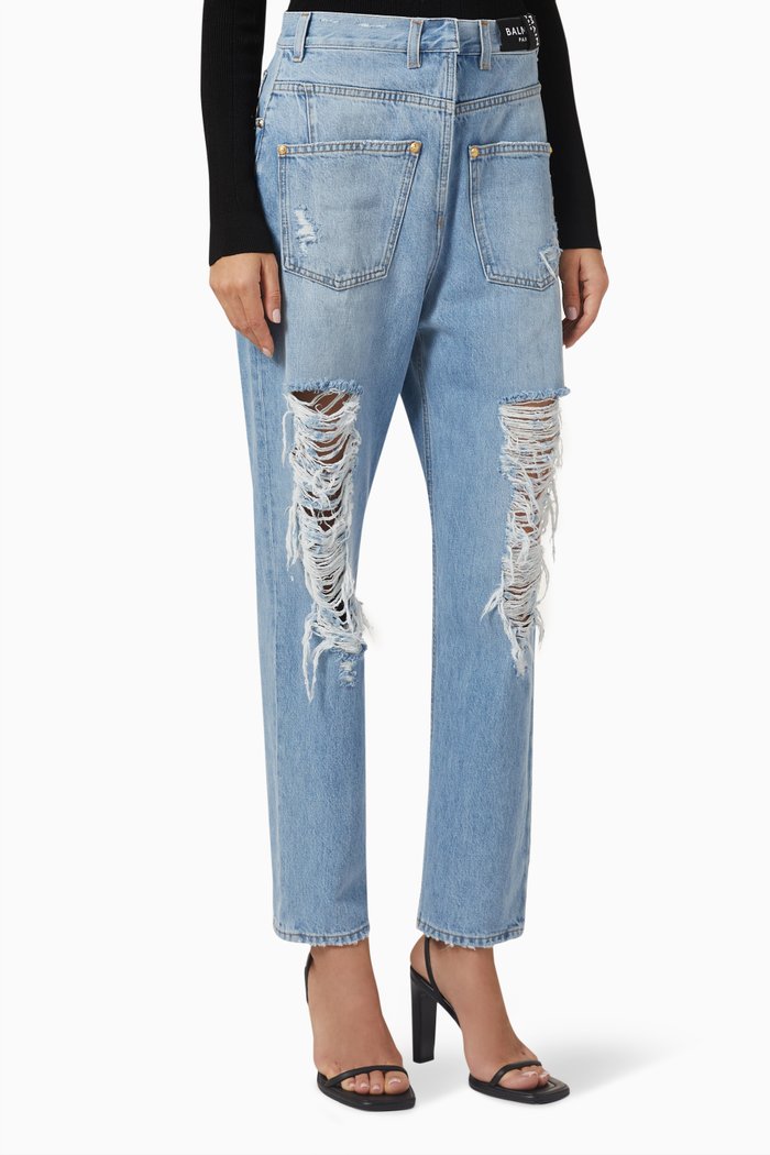 Destroyed Reverse Boyfriend Cut Jeans, Blue