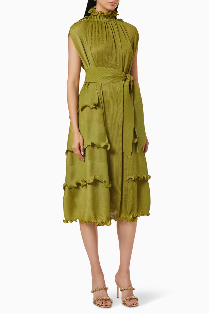 

Ruffle Belted Dress, Green