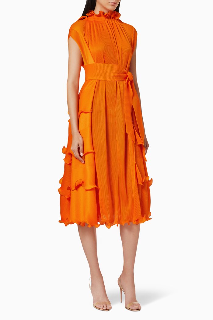 

Ruffle Belted Dress, Orange