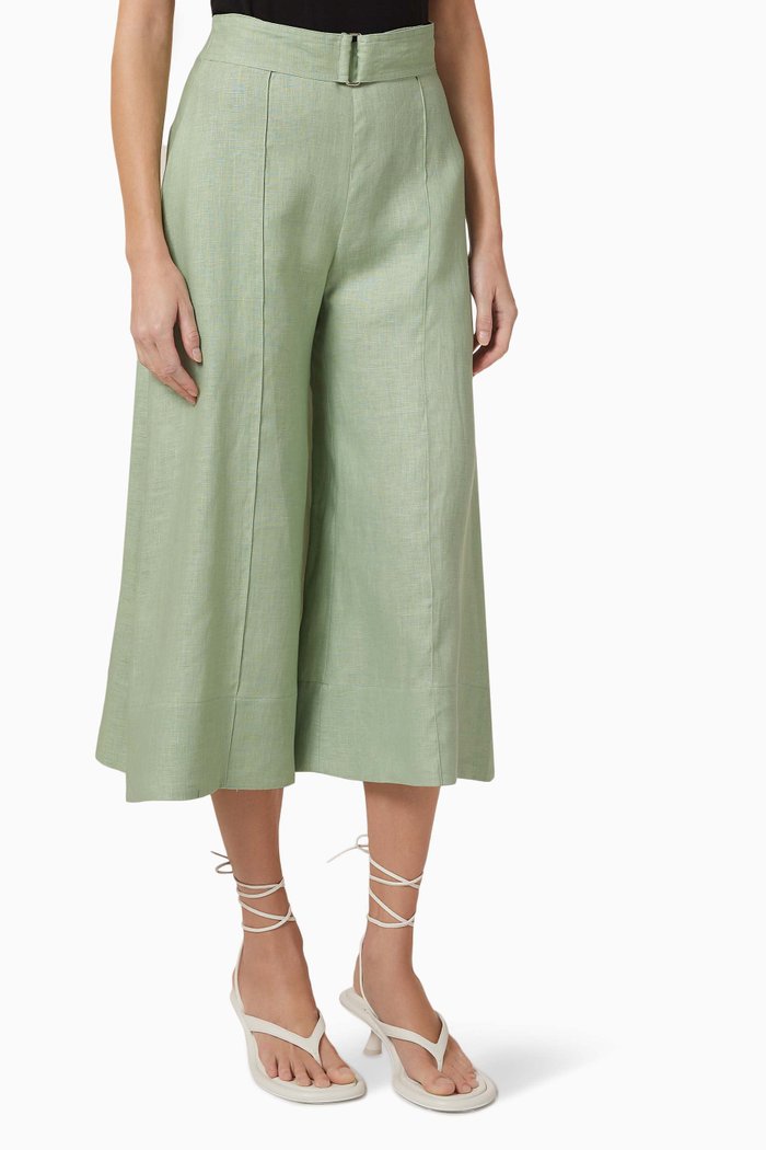 

Wide-leg Cropped Pants in Linen, Green
