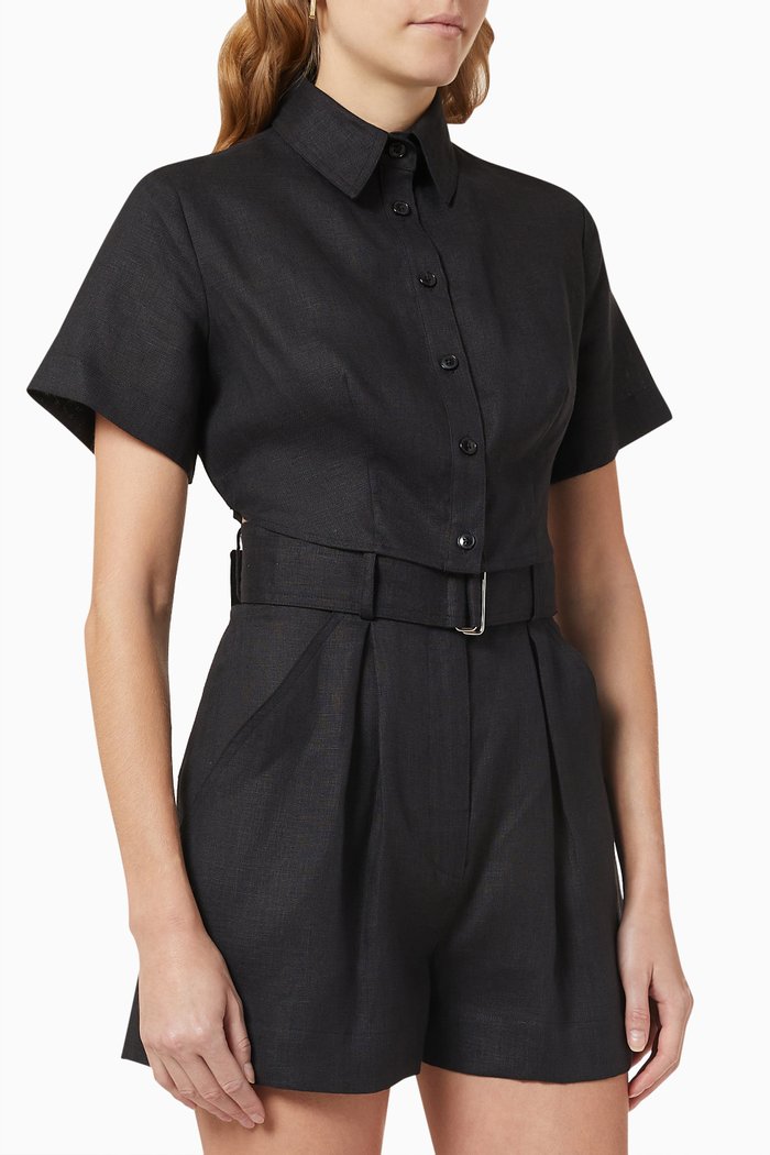 

Tie Back Crop Top in Linen, Black