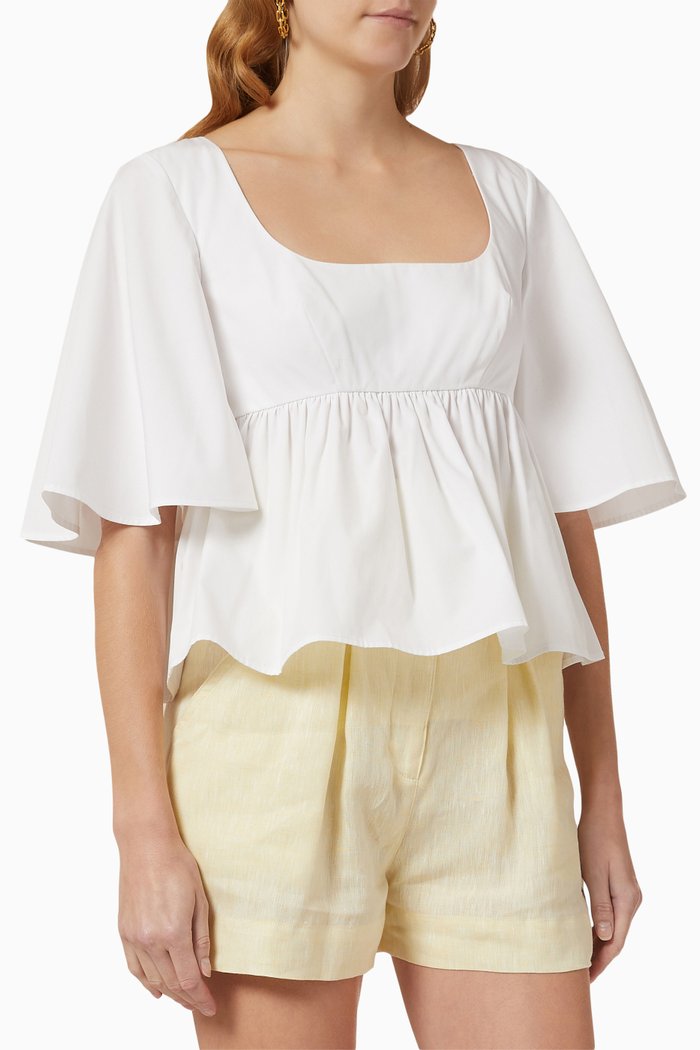 

Baby Doll Flutter Sleeve Top in Cotton Poplin, White