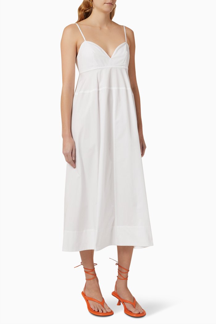 

Sweetheart Midi Dress in Cotton Poplin, White