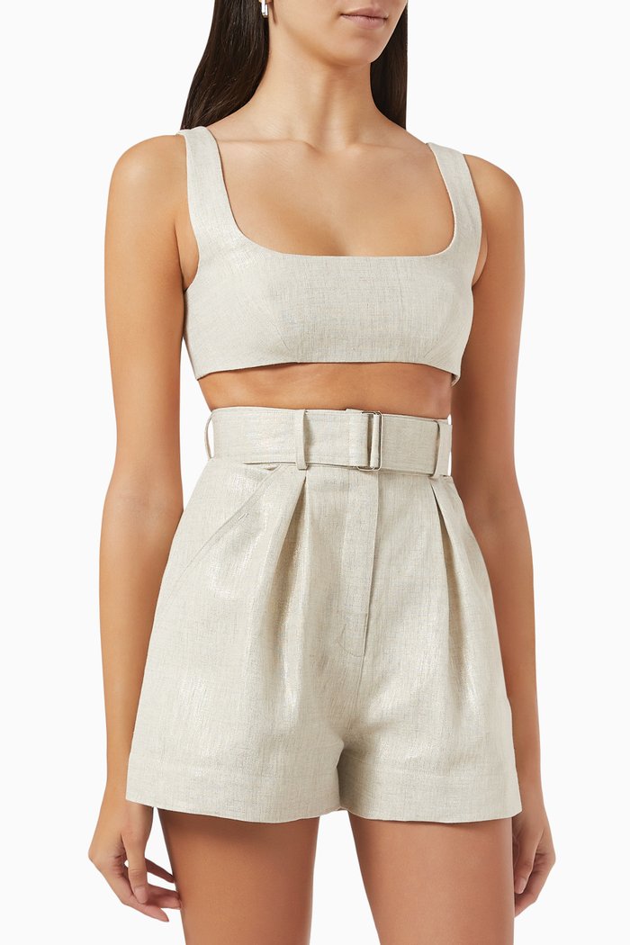 Anna Tie Back Crop Top in Linen, Neutral