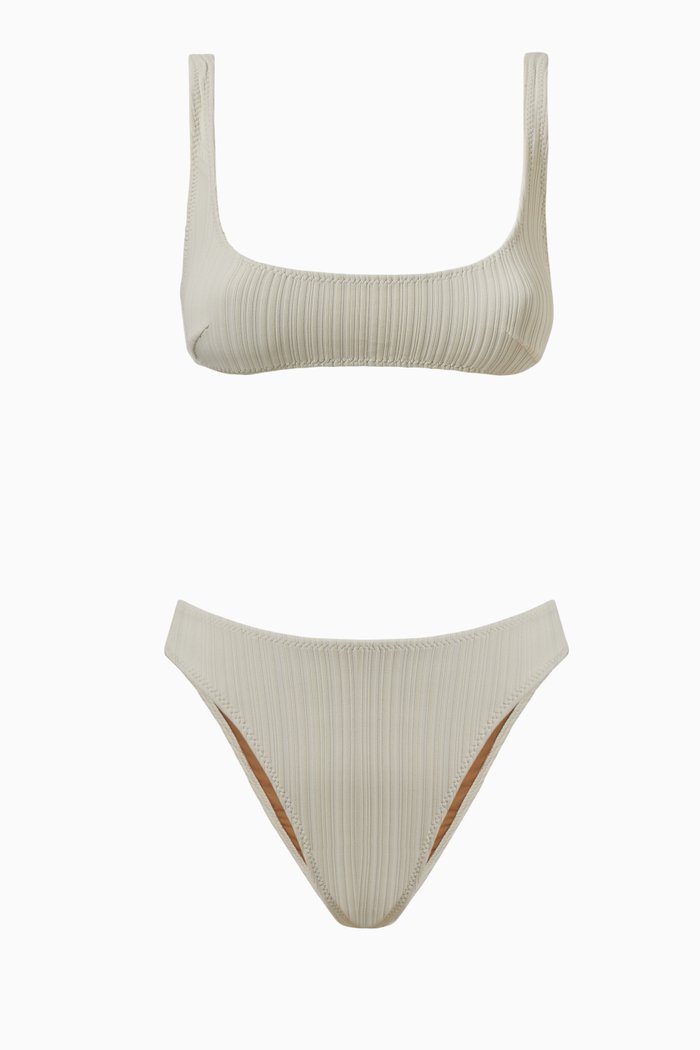 

Anna High-cut Bikini Set in Ribbed Nylon, Neutral