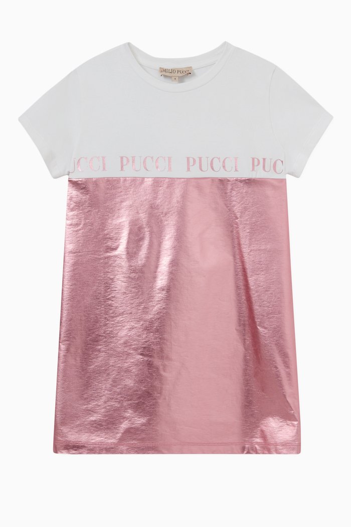 

Colourblock Logo Print Dress in Cotton Blend, Neutral