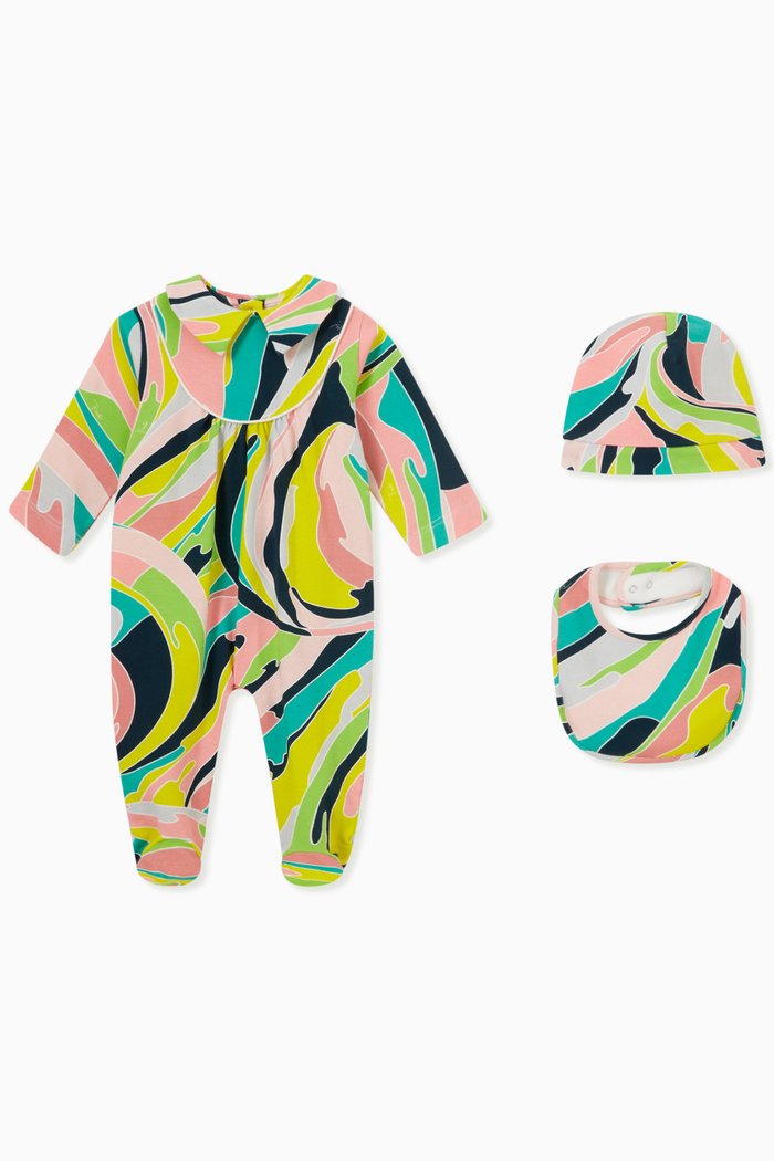 

Bodysuit, Bib & Beanie Gift Set in Cotton, Multicolour