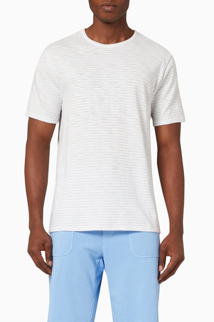 

Slub Stripe Short Sleeve T-shirt in Cotton, Blue