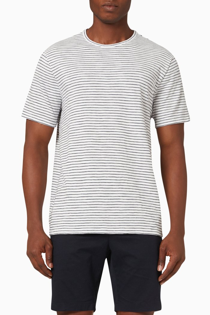 

Slub Stripe Short Sleeve T-shirt in Cotton, Blue