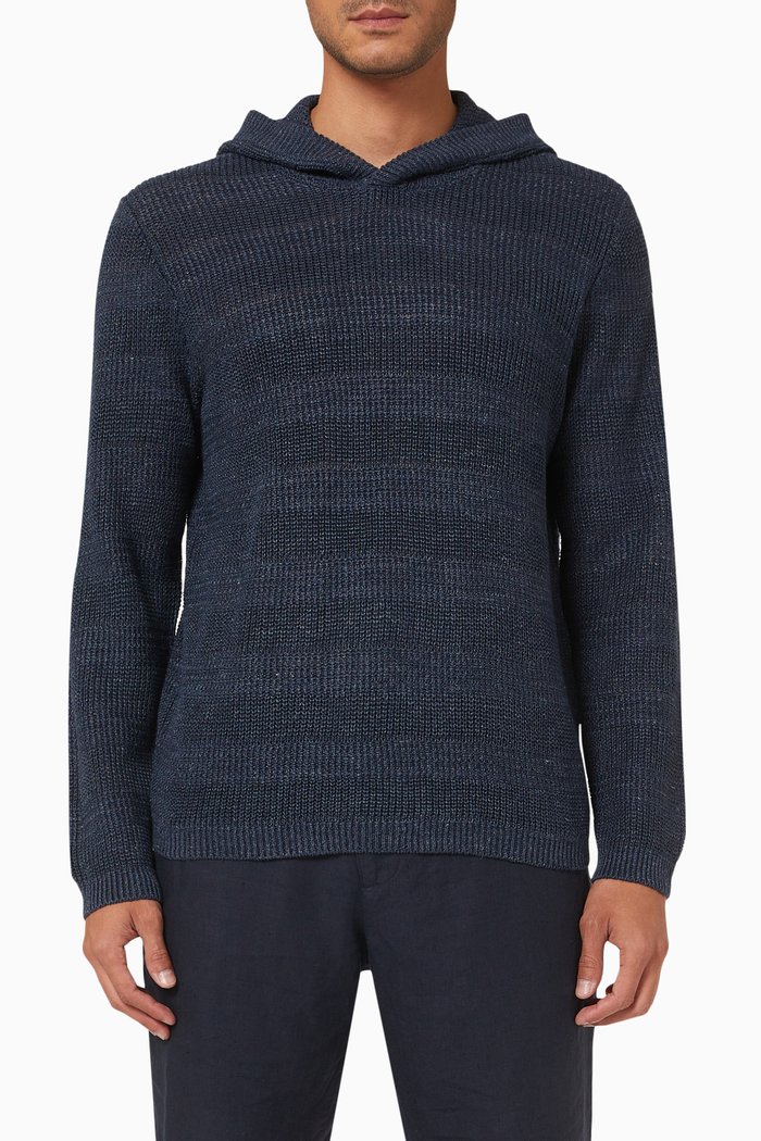 

Textured Stripe Hoodie in Linen, Blue