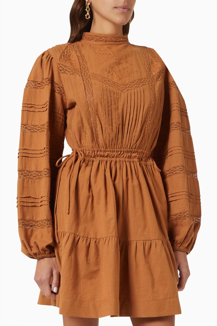 Loom Mini Dress in Linen, Brown