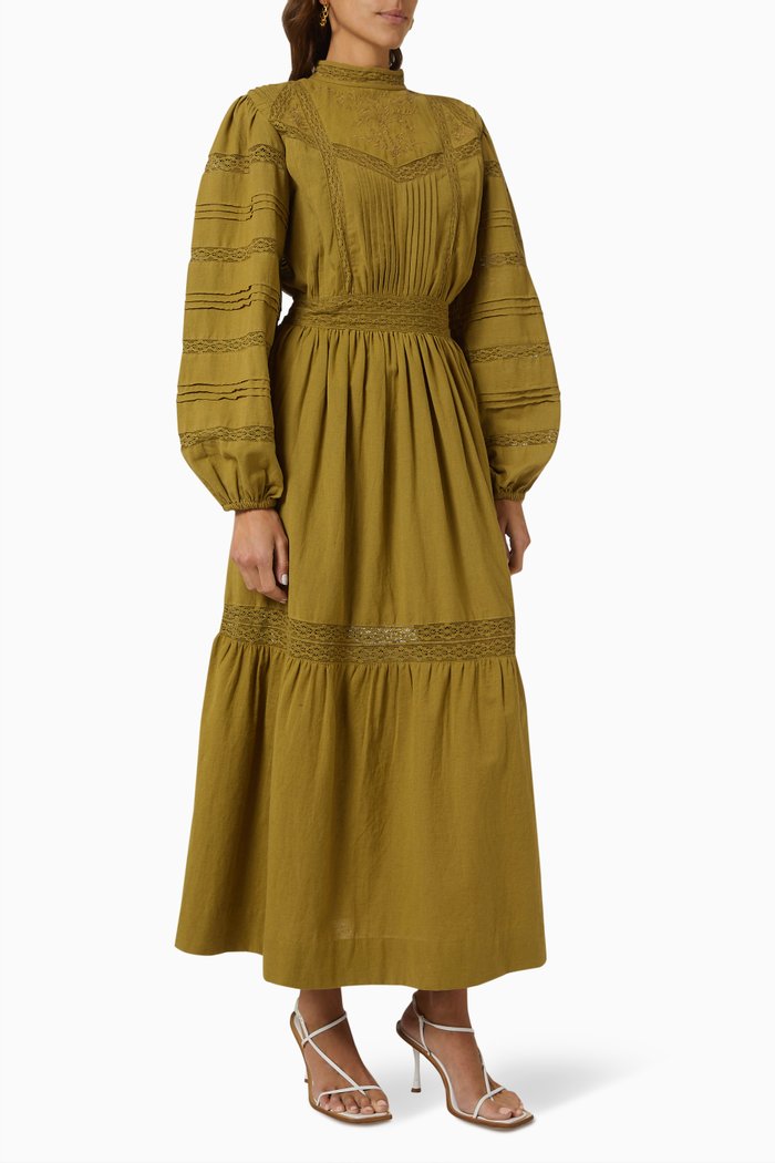 

Loom Maxi Dress in Linen, Green