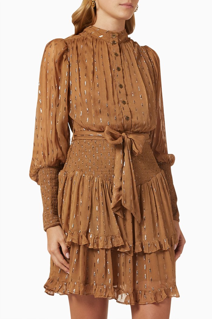 

Mist Mini Dress in Lurex Chiffon, Brown