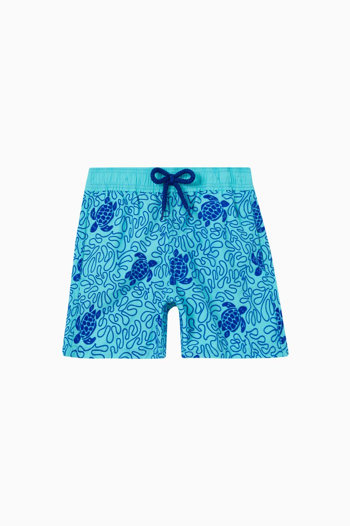 

Turtle Print Swimming Trunks in Recycled Materials, Blue
