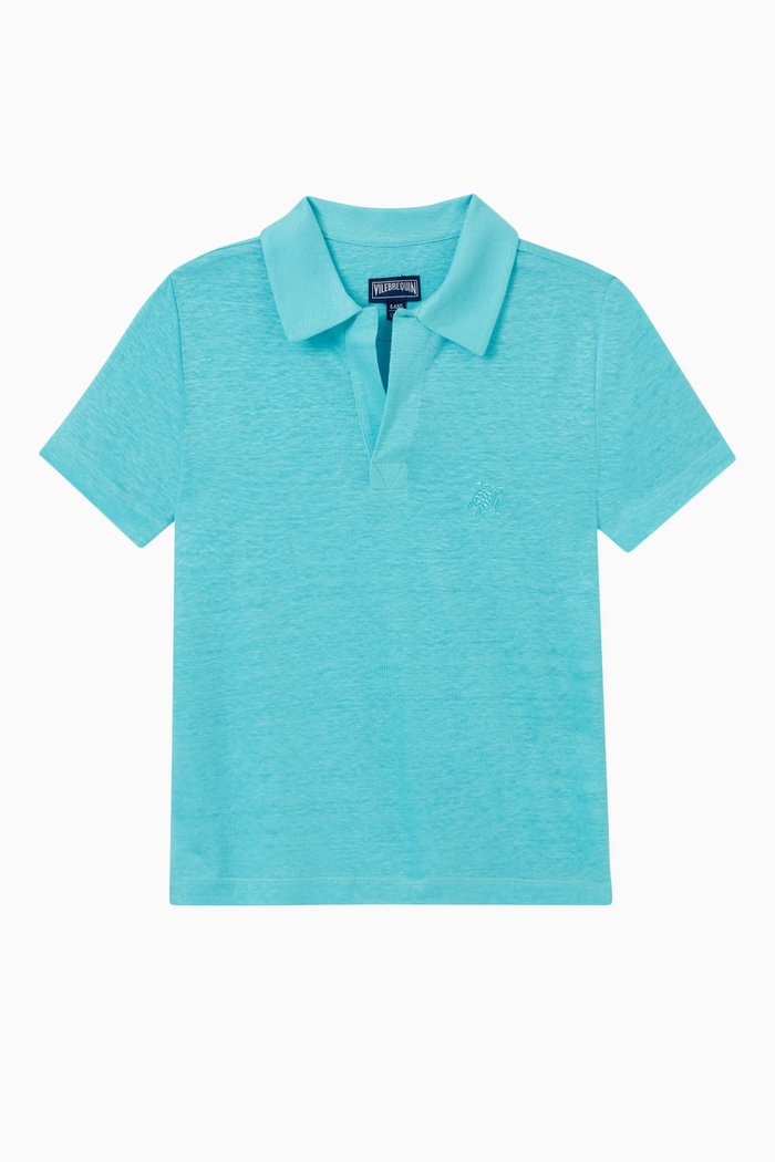 Logo Detail Polo in Linen, Blue