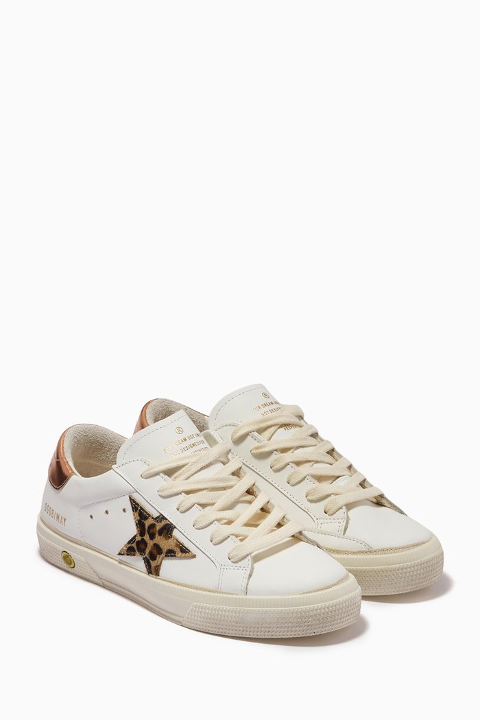 

May Leopard Star Sneakers in Leather, White