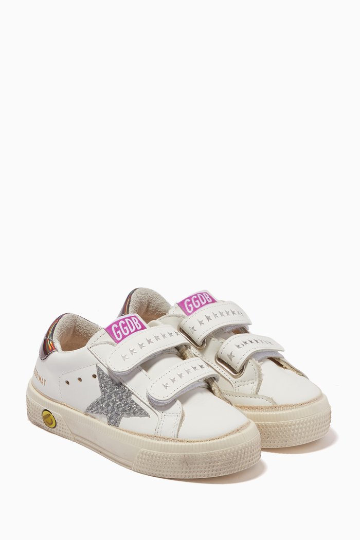 

May School Glitter Star Sneakers in Leather, White