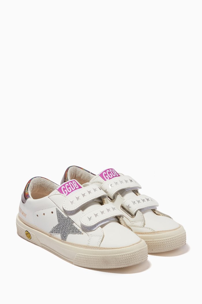 

May School Glitter Star Sneakers in Leather, White
