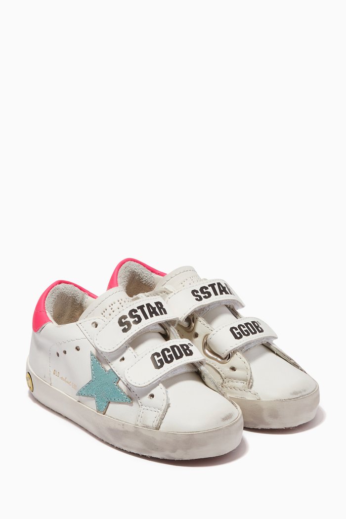 

Old School Vintage Laminated Star Sneakers in Leather, White