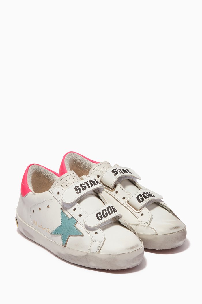 

Old School Vintage Laminated Star Sneakers in Leather, White